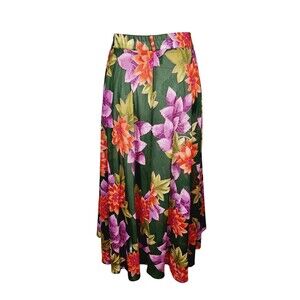Vintage 100% Cotton Colorful Lotus Flower Full Maxi Skirt Size Large NEW